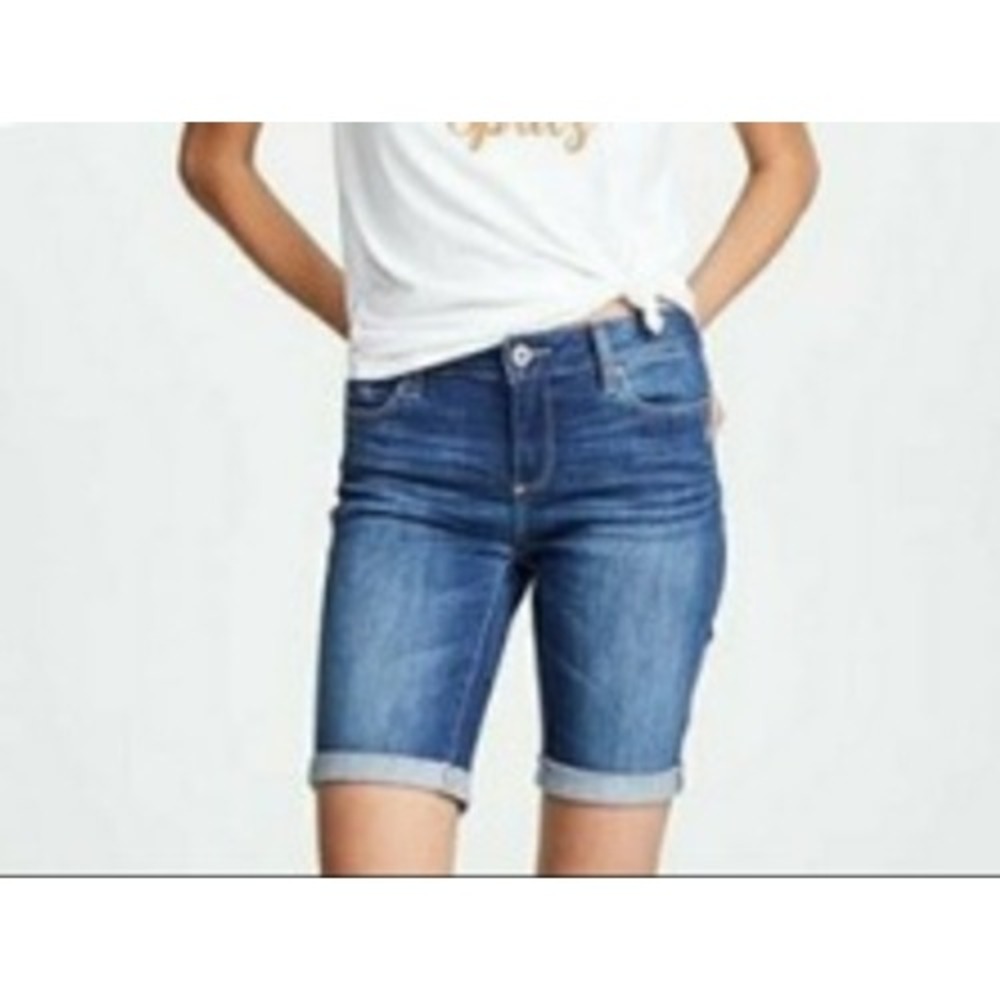 Paige Jax Knee Short Womens 31 Medium Wash Denim Bermuda Cuffed Jean Shorts